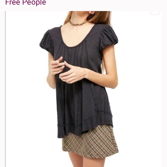 Free People Boho Flowy Black Scoop Neck Top Size Small - Picture 8 of 9